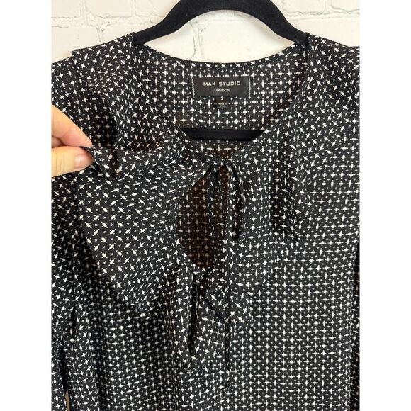 MAX STUDIO black white 3/4 flounce sleeve frill swing blouse top size S - Picture 2 of 10